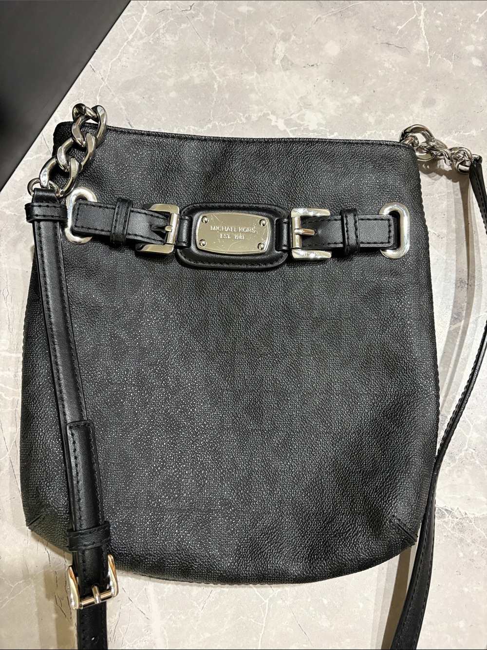 Michael Kors Black Leather Chain-Accent Crossbody Bag